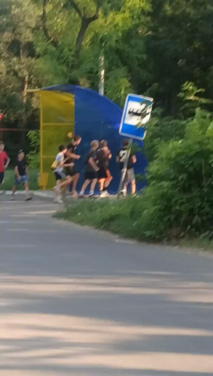 Діти ломають зупинку у Волновасі