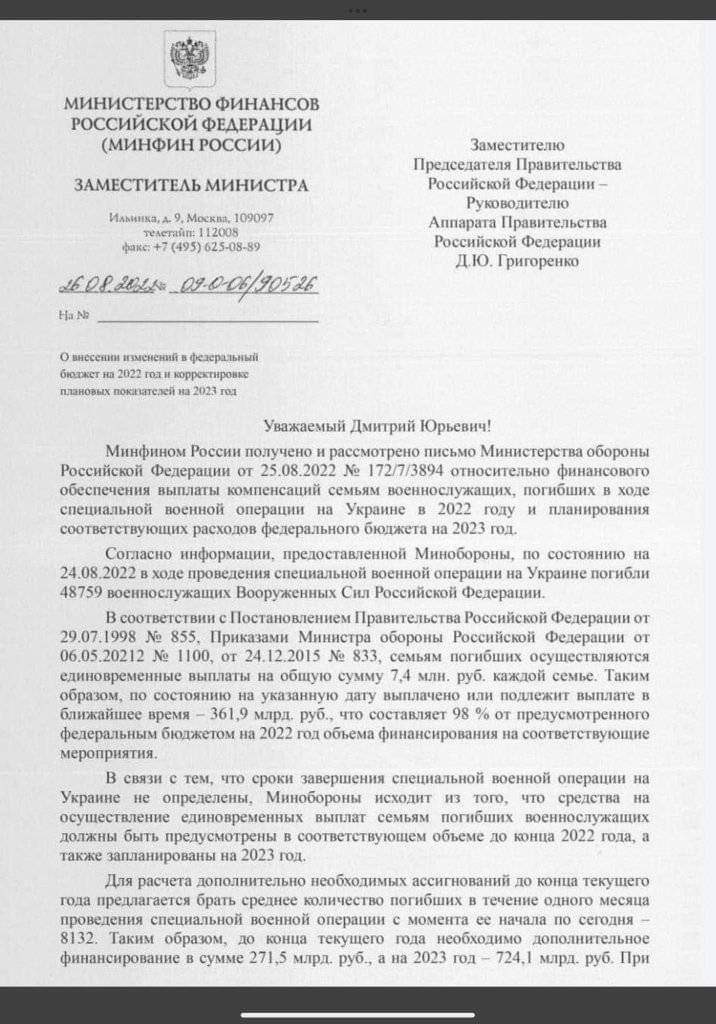 Скрин письма минфина РФ