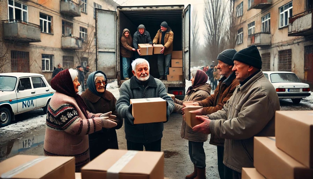 Ілюстративне зображення. Люди отримують гуманітарну допомогу