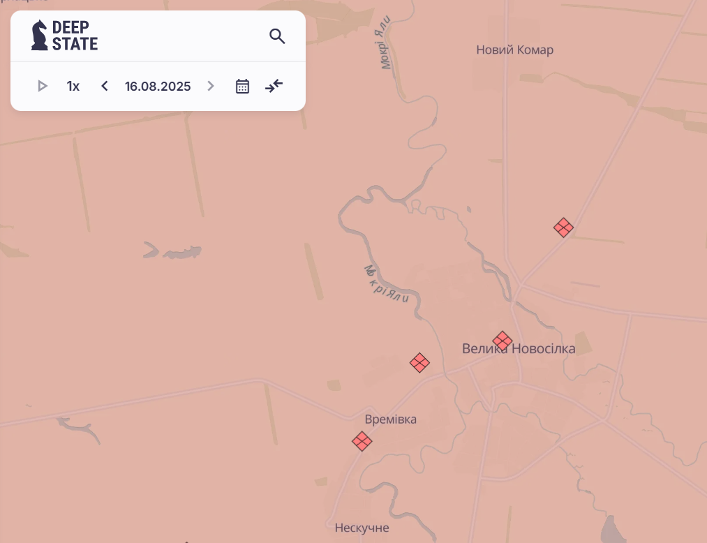 Велика Новосілка Волноваського району на мапі DeepStateMap